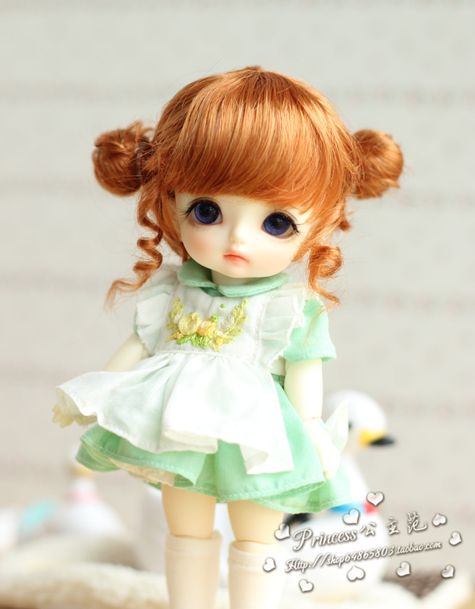 Carrot Color【 Princess fan 】 1 / 8 / 6 / 4 / 3 points bjd Baby use Wigs double Meatball head Chirp Bud head modelling Mohair