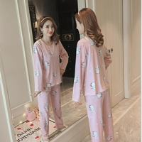 Bộ đồ ngủ cotton mùa đông 2018 của Hàn Quốc cho nữ tay áo dài ngọt ngào và đáng yêu có thể mặc bên ngoài dịch vụ gia đình kiểu áo đồ bộ