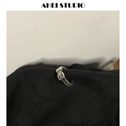 [Ahei Studioi] s925 bạc retro đeo thắt lưng khóa hình dạng vòng mở thời trang đường phố Hồng Kông - Nhẫn