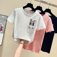 Летняя одежда, мультяшная бамбуковая хлопковая футболка, жакет, коллекция 2021, короткий рукав, в корейском стиле, с вышивкой