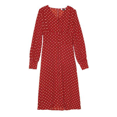Ins siêu lửa v cổ áo gió lạnh đỏ Pháp retro voan sóng điểm ăn mặc nữ mùa hè 2018 váy mới váy đầm