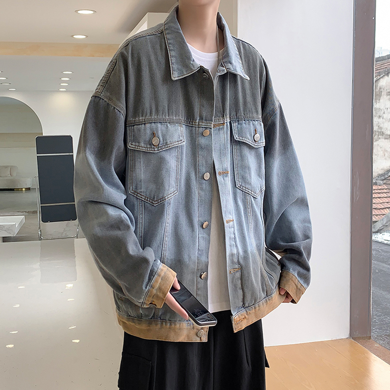 Gradient denim coat men's ins trendy Hong Kong Style relaxed 2020 spring and autumn Japanese retro versatile trend jacket
