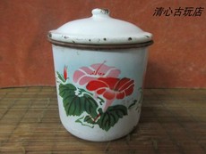 Стакан a3004古董/古玩杂项/民俗影视道具/八十年代的牵牛花大号搪瓷盖杯