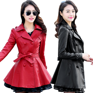 2018 mùa thu và mùa đông mới cộng với nhung dày áo ấm trong phần dài ladies pu leather Slim Haining da áo gió áo khoác