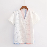 Летняя рубашка, модный жакет, с вышивкой, свободный крой, V-образный вырез, 2020, городской стиль