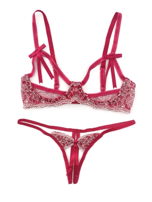 包邮本命年红色文胸套装性感刺绣诱惑T裤内裤钢托露汝文胸内衣套-淘宝网