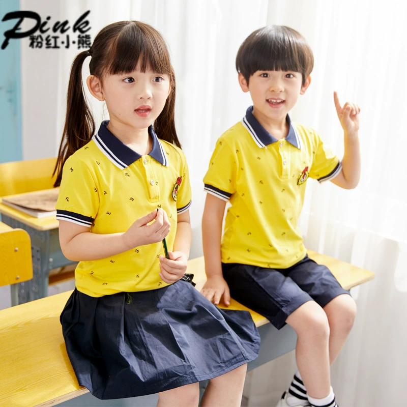 Quần áo mẫu giáo mùa hè đồng phục học sinh tiểu học lớp dịch vụ tay áo ngắn hợp xướng phù hợp với váy ngắn nam và nữ phù hợp với tiếng Anh - Đồng phục trường học / tùy chỉnh thực hiện