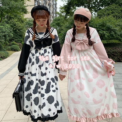taobao agent Genuine cotton strawberry, navy dress with sleeves, long sleeve