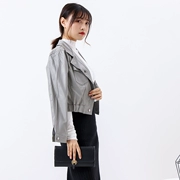 [Bí mật của Jun] 1 kg I # 21 Mùa thu phiên bản Hàn Quốc của cổ áo rộng tay áo khoác da PU ngắn tay giản dị