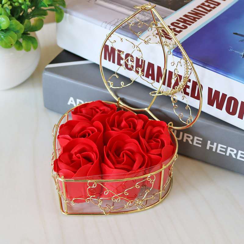 6 Tielan Red Flowers6 Blossoms Iron fence rose simulation rose Soap flower soap Gift box Section 38 originality gift Wedding supplies  Opening
