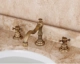 Phụ kiện vòi chia ba lỗ hoàn toàn bằng đồng vòi tay quay cổ chậu rửa nóng lạnh phòng tắm phong cách Châu Âu