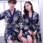 Couple áo ngủ nữ mùa hè nam Hàn Quốc phiên bản Nhật Bản đồ ngủ băng lụa dây đeo nightdress mô phỏng lụa áo choàng tắm áo choàng tắm áo choàng ngủ nam nữ