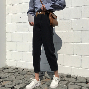 Mùa thu của phụ nữ ngắn tầm vóc cao sinh viên hoang dã cao eo lỏng mỏng khâu thẳng chín điểm jeans nữ triều