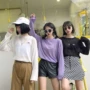 Mùa hè Hàn Quốc phiên bản của chic gió thư thêu vòng cổ dài tay kem chống nắng quần áo áo len phần mỏng T-Shirt jacket bạn gái áo len