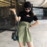 Hồng Kông phong cách sexy quây thiết kế áo nữ + hoang dã dây rút một từ mỏng váy sang trọng phong cách hipster phù hợp với
