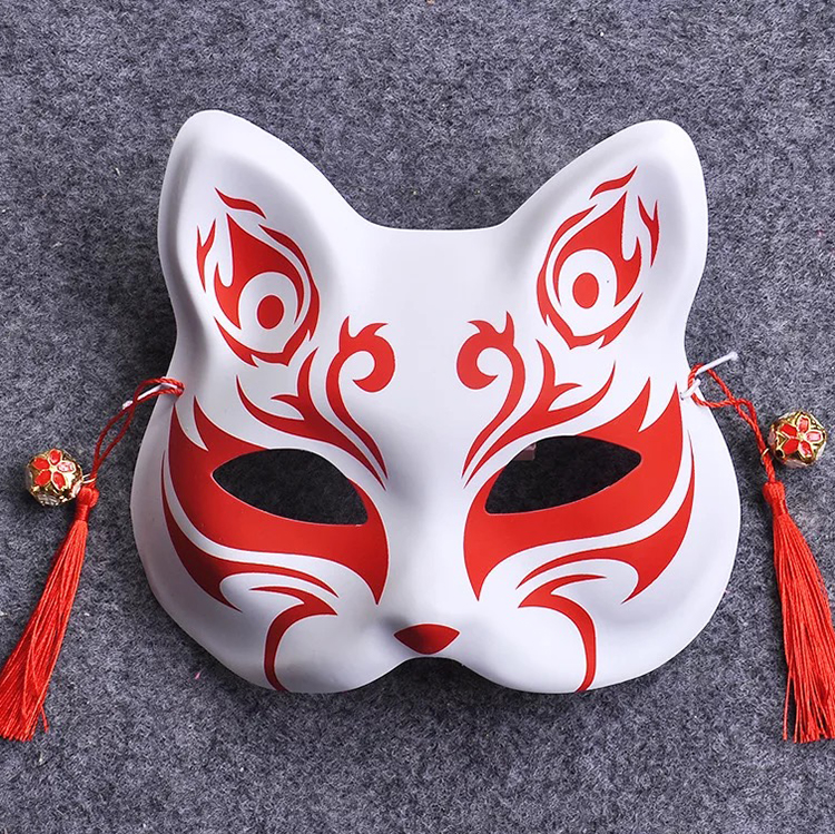 Pattern 16a gentle wind Japanese cat fox Mask Half face comic Fox Wearable Hand painted Make up ball Plastic Masquerade cos