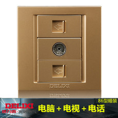 Розетка 德力西86型弱电香槟金电话电视电脑插座有线闭路网线网络组合面板