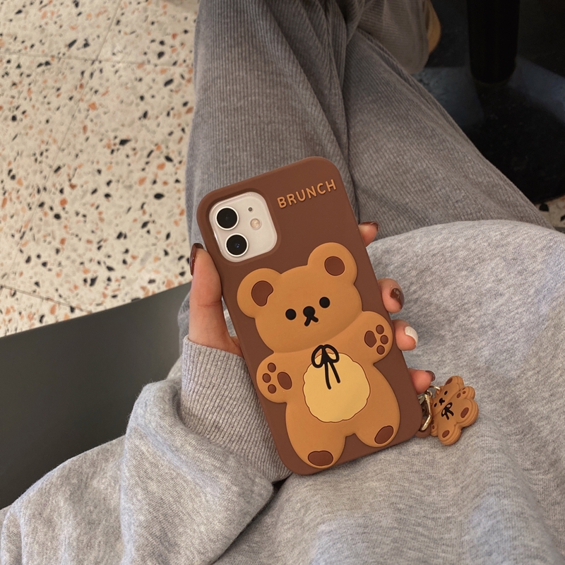 Apple 11Pro & Max & Brownlovely Bear Hanging decoration apply iphone12promax Apple 11 Mobile phone shell x / xs silica gel 8 plus female xr