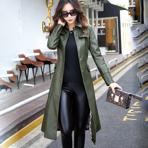 2018 mới mùa xuân và mùa thu Haining da của phụ nữ phần dài da áo gió Hàn Quốc phiên bản của mỏng giảm béo trên đầu gối coat coat