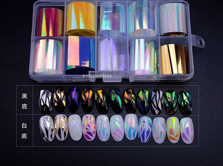Dụng cụ nghệ thuật làm móng Phụ kiện đầy màu sắc Aurora Sticker Kính mảnh Sticker Gương làm móng Bộ giấy bóng kính - Công cụ Nail