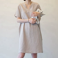 L50 Hàn Quốc thế hệ mới 2019 vải lanh cổ chữ V đơn giản mùa hè dành cho nữ - Sản phẩm HOT váy cho người trung niên