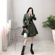 K phiên bản Hàn Quốc của phần dài của áo khoác da nữ 2018 buông lơi dày mùa thu và áo khoác da sáng chế gió eo Hồng Kông
