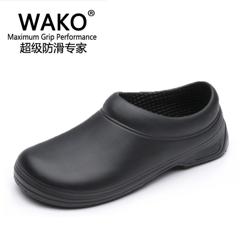 Wako Slide Chef Shoes Shoes Smoothing Giày nhà bếp màu đen Sóng đặc biệt Chống trượt Không thấm nước Chống dầu chống dầu Giày nữ