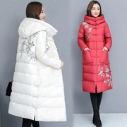 Áo khoác dày nữ 2018 mùa đông mới dài phần in retro kích thước lớn đã mỏng xu hướng quốc gia Trung Quốc