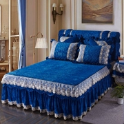 Pha lê nhung bông giường váy dày flannel giường bìa ren màu rắn cộng với bông ấm đôi Simmons bảo vệ bìa