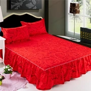 Phiên bản Hàn Quốc của đám cưới lớn màu đỏ dày chăn bông đơn giường trải giường mùa đông cộng với khăn trải giường bằng vải cotton đặt bốn bộ