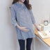 Xuân-Hè 2019 đầm mới cho bà bầu kẻ sọc nhỏ cổ chữ V thời trang rộng rãi cotton 7 tay áo phiên bản Hàn Quốc - Áo thai sản váy bà bầu Áo thai sản