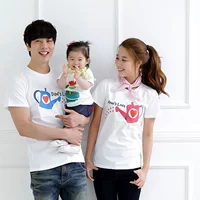 Hàn quốc cha mẹ và con mùa hè mới bông trắng cổ tròn ngắn tay t-shirt top du lịch bên bờ biển ảnh quần áo shop trẻ em
