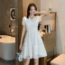 Mùa hè 2020 phiên bản Hàn Quốc ngắn tay trắng cổ chữ V dài giữa váy mới nữ ngọt ngào bong bóng cao eo thêu váy a-line - A-Line Váy A-Line Váy