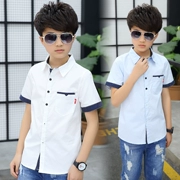 Trẻ em mặc áo sơ mi trắng tay ngắn cho bé trai Áo cotton bé trai mùa hè 10-12 tuổi 15 - Áo sơ mi