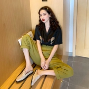 2019 thêu áo sơ mi retro nữ mới hoang dã Hàn Quốc giản dị áo sơ mi ngắn tay áo sơ mi khí lỏng - Áo sơ mi