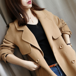 Chống mùa giải phóng mặt bằng gió Anh đôi ngực hai mặt làm bằng tay áo len nữ mùa thu và mùa đông dài áo len