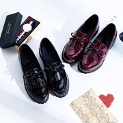 Bằng sáng chế da dày với cao đẳng Anh retro bow tua giày nhỏ nữ mùa hè nông miệng thấp để giúp Nhật Bản giày đơn