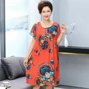 Áo ngủ cotton cotton Hàn Quốc mùa hè dành cho nữ mùa hè Váy tay ngắn XL Bộ đồ ngủ mùa hè cotton nhân tạo dày - Đêm đầm