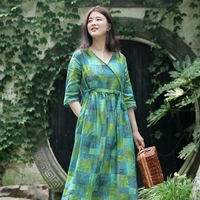 Du lịch hè Nian Jiangnan của phụ nữ nghệ thuật retro áo dài kích thước lớn áo choàng lỏng dây đai váy đầm mỏng - Váy dài đầm dáng dài