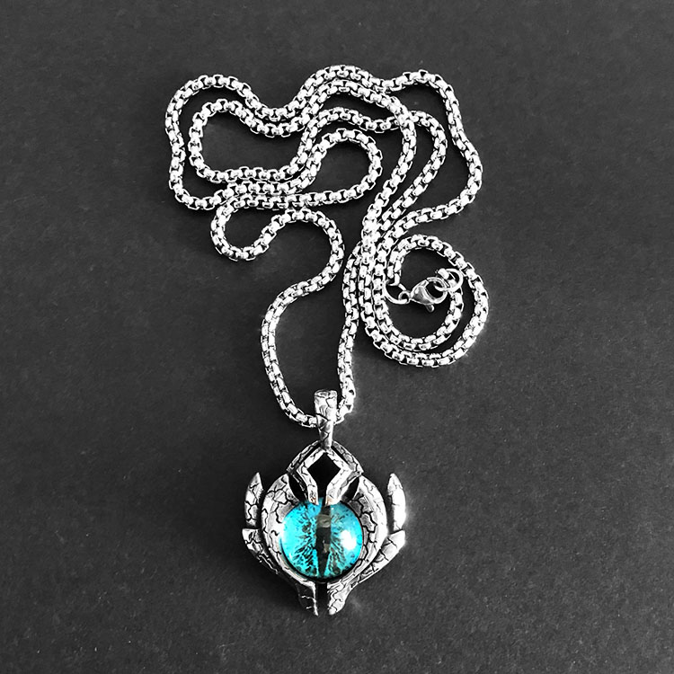 Blue Eyes With Pearl Chain 60Cm*personality Retro Demonic Blue eyes Necklace male tide Domineering Hip hop Punk gemstone Magic eye Titanium steel Sweater Pendants