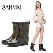 Sanmingmei chống trượt ống và nhung mưa ủng màu mưa ủng nữ ấm áp giày cao su dành cho người lớn giày thời trang không thấm nước s280