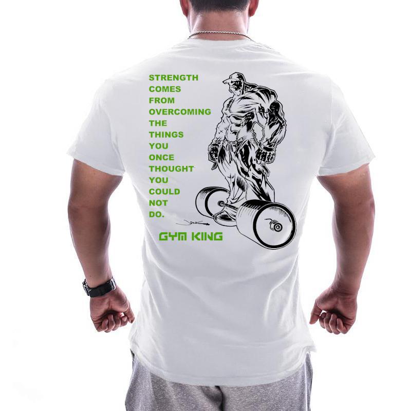 White Green Barbellsummer new pattern muscle brother Short sleeve male easy Big size pure cotton elastic force motion T-shirt run train Fitness clothes