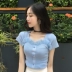 Mùa hè Hàn Quốc phiên bản của gió sang trọng Mỏng mỏng bằng gỗ bên tai cổ áo ngắn tay áo len phần mỏng T-Shirt top áo sơ mi áo ghi lê len cho nữ Đan Cardigan