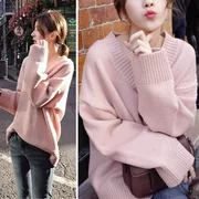 Áo bà bầu mùa thu / mùa đông Hàn Quốc Quần dài cổ chữ V rộng Bộ áo len nữ dài đan áo len