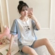 Đồ ngủ nữ Hàn Quốc mùa hè dễ thương ngắn tay hai mảnh cotton có thể mặc bên ngoài học sinh mỏng mùa hè dịch vụ nhà dứa - Cặp đôi