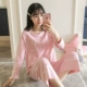 Đồ ngủ nữ mùa xuân và mùa thu Hàn Quốc tươi mát và dễ thương cho học sinh cotton mùa thu đông có thể mặc áo dài mùa hè hai mảnh phù hợp với dịch vụ tại nhà - Bộ Pajama
