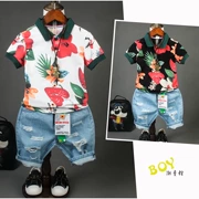 Quần áo trẻ em mùa hè trẻ em mới thời trang Hàn Quốc màu áo thun 2019 cotton boy cotton Polo ve áo tay ngắn hoa - Áo thun