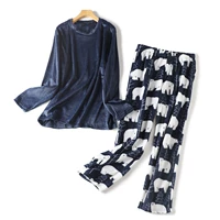Демисезонная бархатная пижама, штаны, удерживающий тепло комплект, длинный рукав, с рукавом, эластичная талия