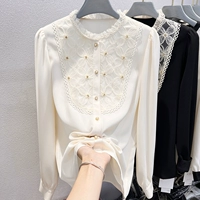 Осенняя рубашка, топ, коллекция 2022, французский стиль, с вышивкой, в цветочек, длинный рукав