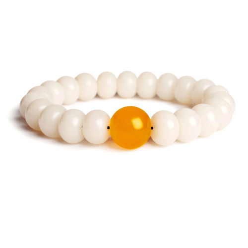 Sehari-hari Penawaran Khusus Asli Putih Giok Bodhi Root Gelang Batu Topas Lingkaran Tunggal Bodhi Anak Manik Pasangan Gelang untuk Pria dan wanita-Internasional